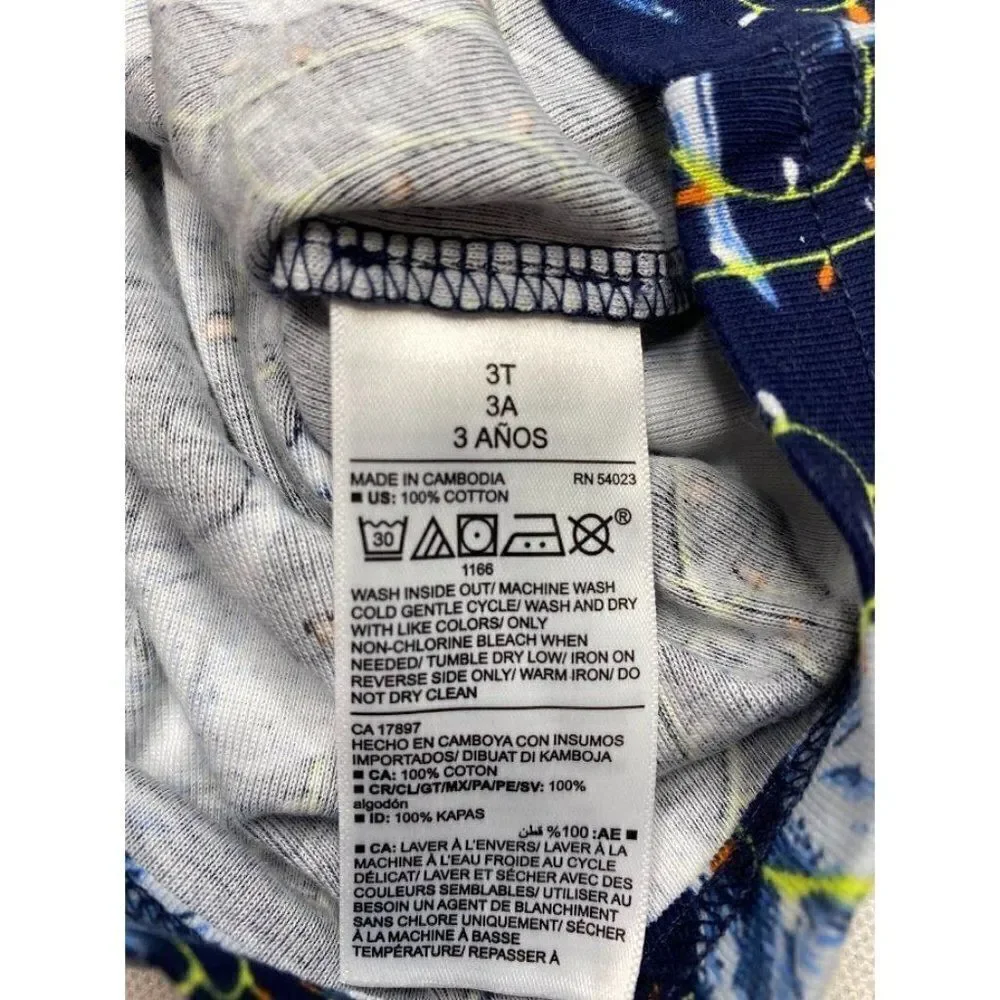 Boys Old Navy Navy Blue Snug Fit Cotton Dinosaur Holiday Lights Pajama sz 3T NEW